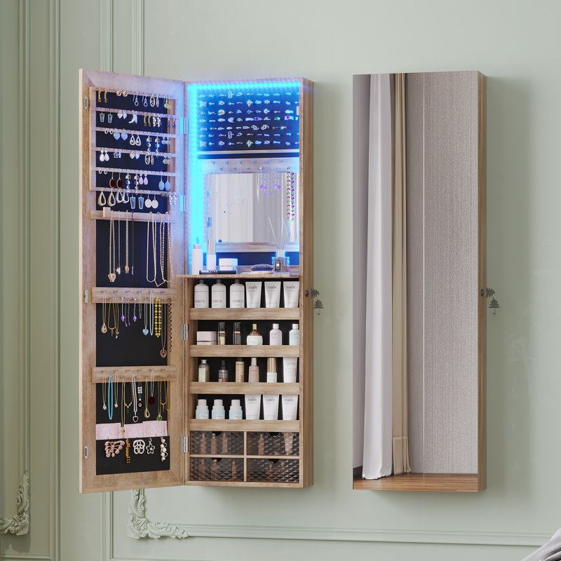 Over the Door Jewellery Armoire with Mirror, Brown