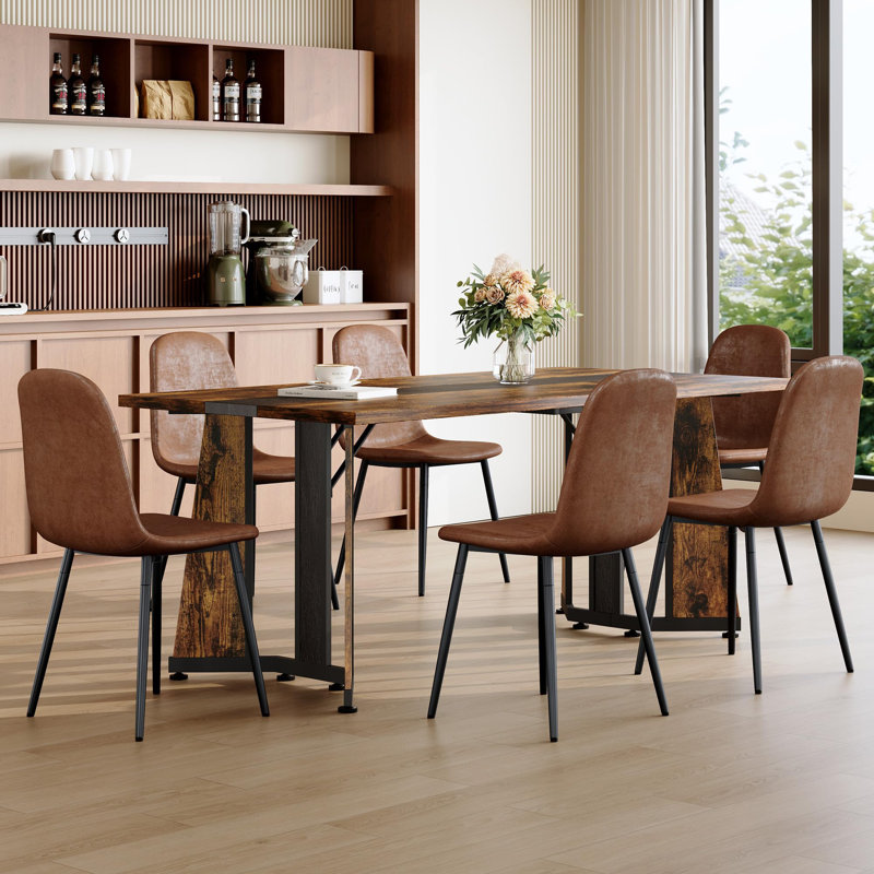 Ensemble de table de salle à manger 7 pièces comprenant un plateau en grain de bois et des pieds de soutien profilés. La table de salle à manger 70,9 po rectangulaire pour 6 personnes offre stabilité, confort et style.