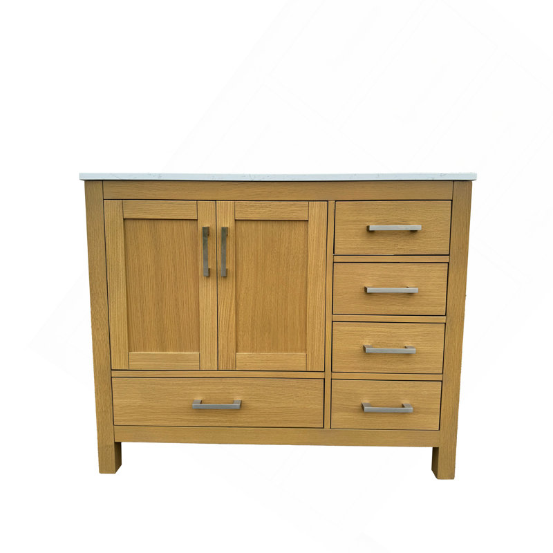 Meuble-lavabo 42 po avec lavabo et trou pour robinet, meuble-lavabo avec 2 portes et 5 tiroirs en chêne