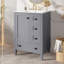 Ce meuble-lavabo gris de 24 pouces avec lavabo en céramique intégré comprend une tablette à double couche, des tiroirs à fermeture en douceur et une porte d'armoire à fermeture en douceur.-119197752