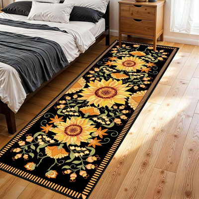 Sunflower Runner Rug 18"X60" Rustic Hallway Yellow Floral Rug With Non-Slip Backing Washable Runner Sunflower Kitchen Rugs For Laundry Room Entryway Indoor Runner Mat