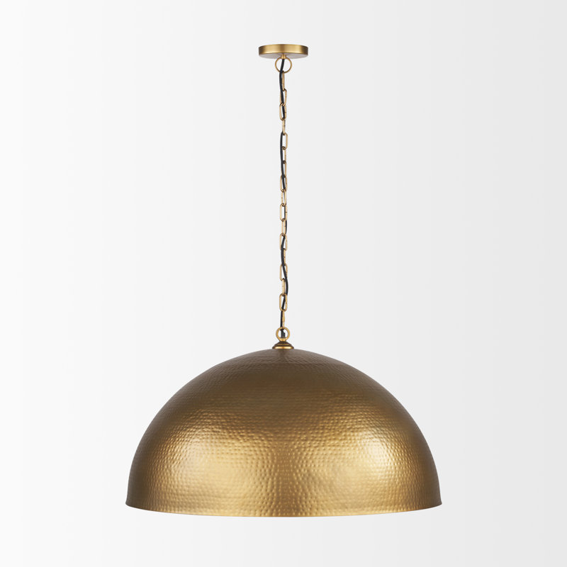 Cartie Hammered Metal Dome Pendant Light, 23" H x 36" W x 36" D, Antiqued Gold, Gold