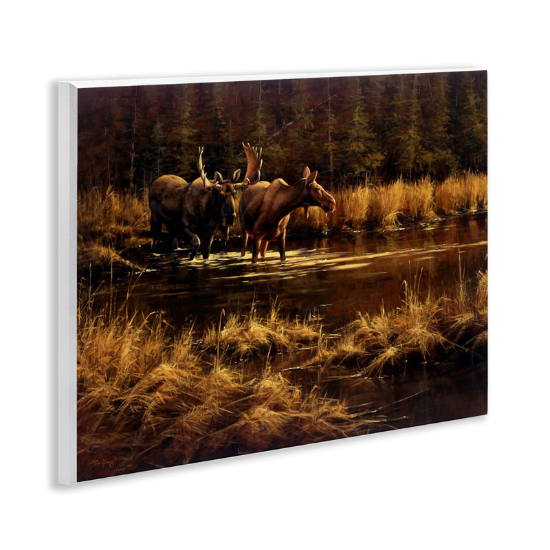 Moose Pair at Stream Wall Plaque, design by Paco Young