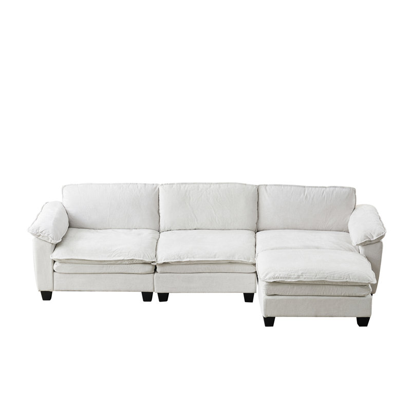 Living Room Furniture Sofa Luxury Couch With Ottoman Soft Chenille Upholstered L Shape Sofa Beige, Beige