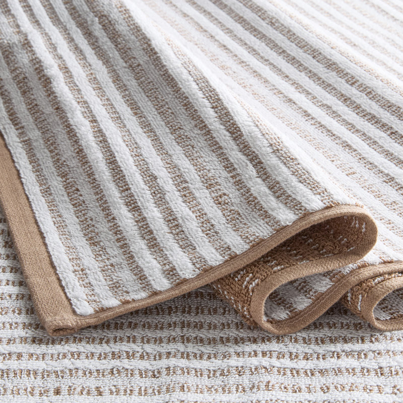 TOWN & COUNTRY PLAY 4-Piece Striped Reversible Terry Brights Bath Towel Set, 30x58-Inch, 100% BCI Cotton, Mocha Brown