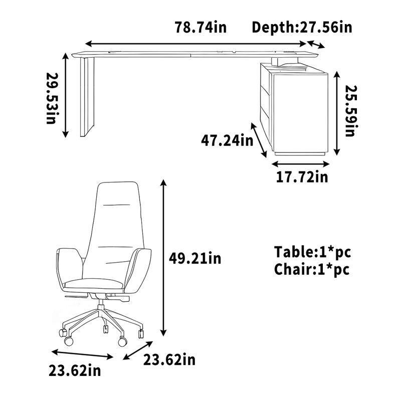Bureau simple avec tiroir pour ordinateur, Gris, H 29,53 po x l 78,74 po x P 47,24 po