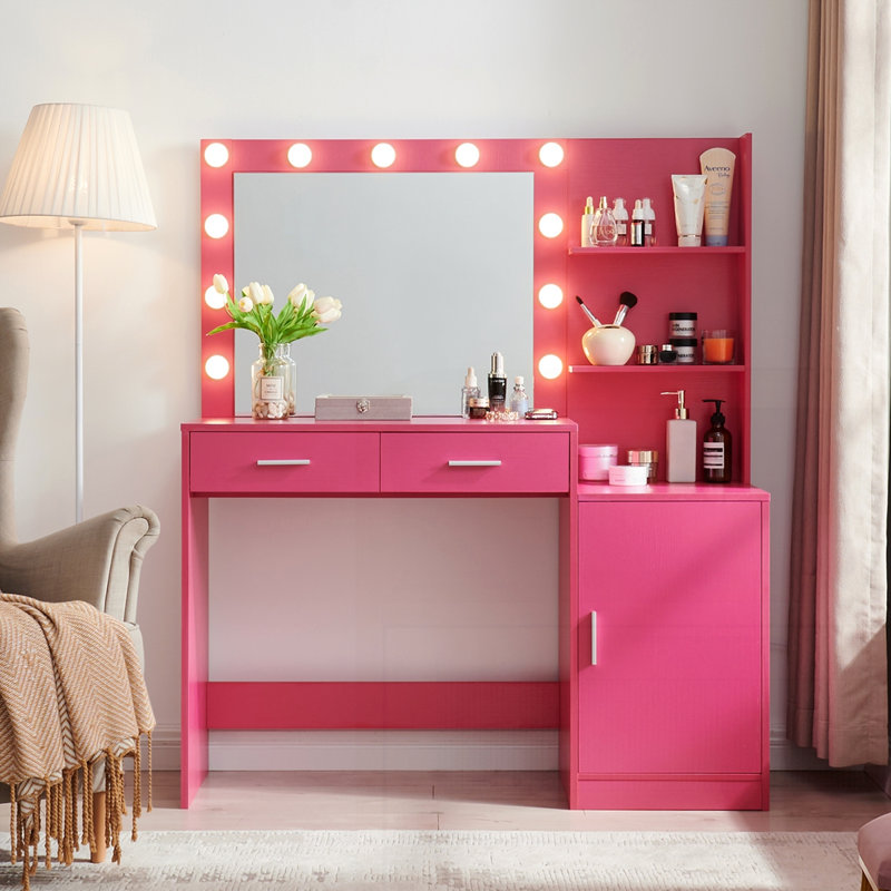 Bureau de coiffeuse avec miroir et lumières