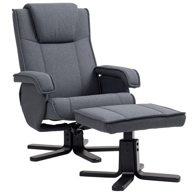 HOMCOM Swivel Recliner Chair with Footstool Fabric Charcoal Grey, Linen