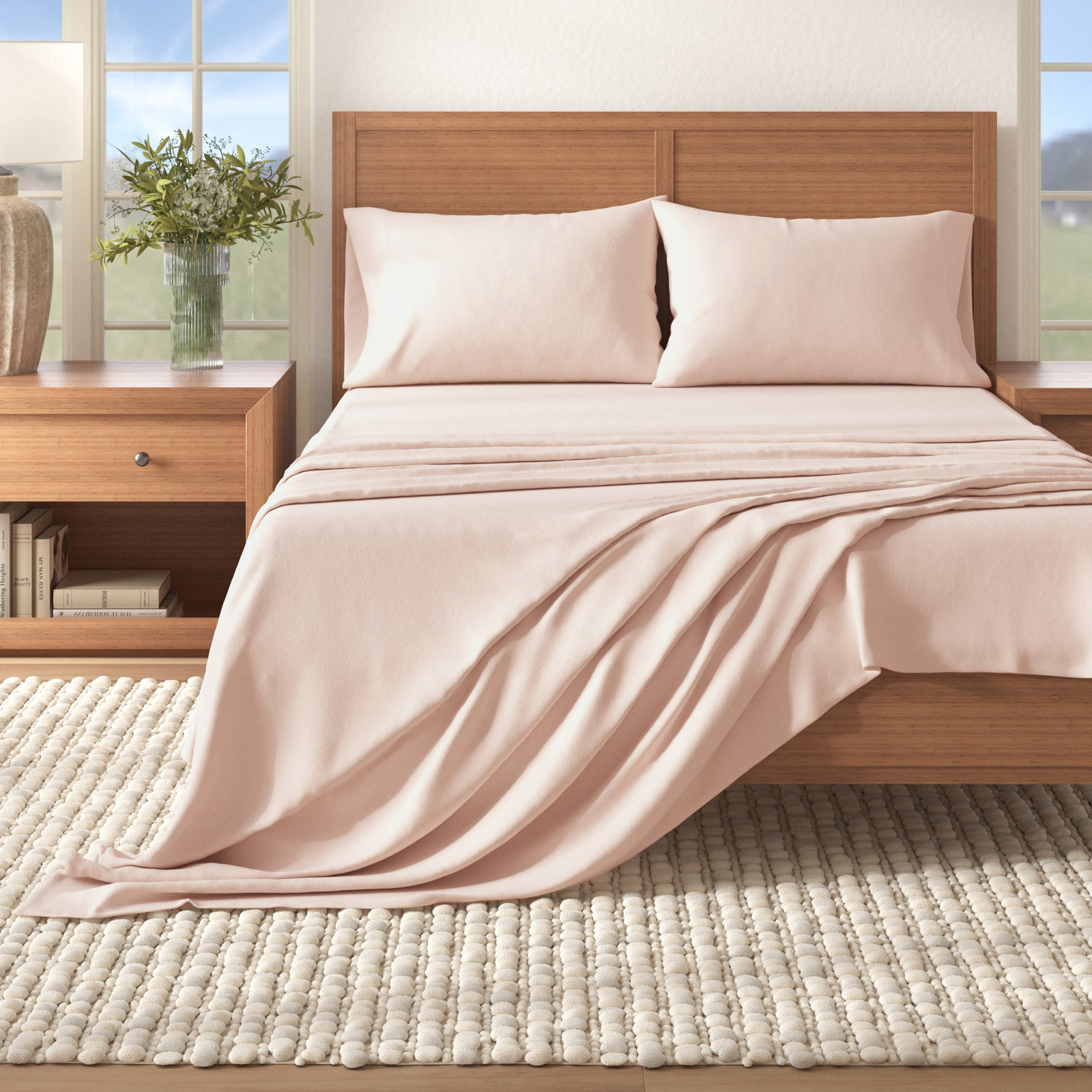 Raye Cotton Flannel Sheet Set, Solid - Blush Pink, California King with 2 Pillowcases