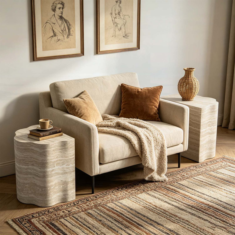 Ensemble de 2 tables basses rondes et tables d'appoint rondes, design minimaliste en bois pour une vie moderne, aucun assemblage requis beige