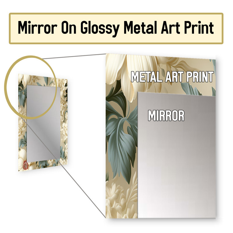 «Bilqees Blue Antique Countryhouse Floral Charm» - miroir floral, miroir mural floral unique, impression d'art en métal
