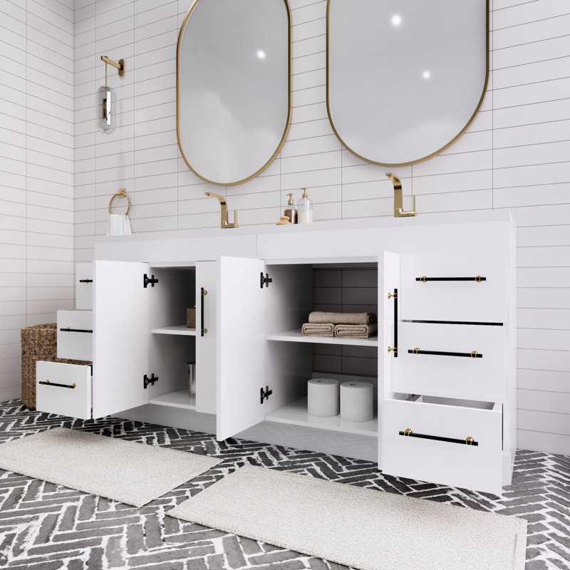 Spring 72" Double Bathroom Vanity Set, Gloss White