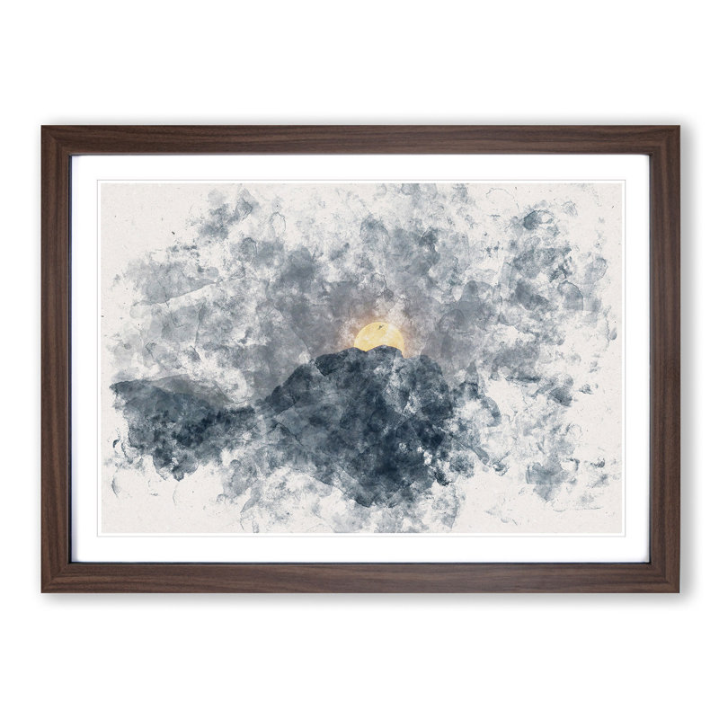 Moon Behind the Mountains in Canada - Picture Frame Painting Print, 40cm H x 60cm W x 2cm D, Walnut Framed