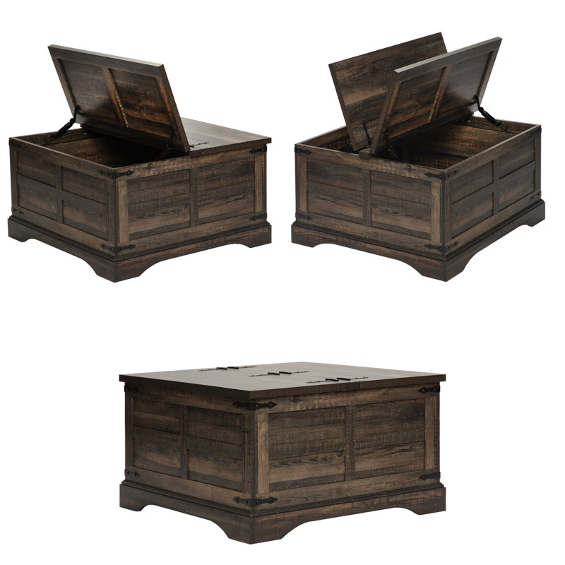 Curnow 31.5"W Square Farmhouse Storage Coffee Table with Hinged Lift Top for Living Room, Espresso Wood