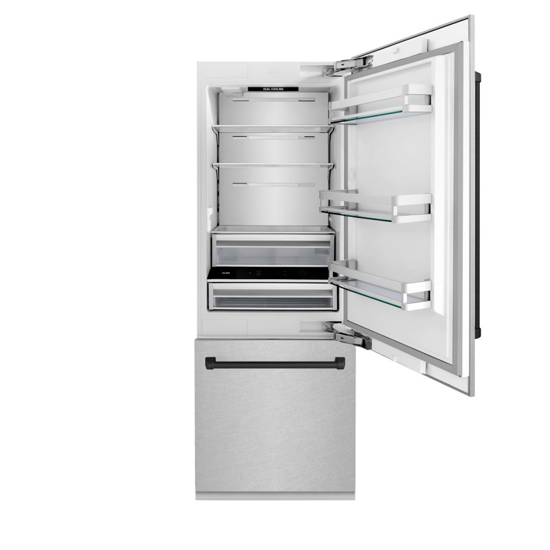 ZLINE Autograph Edition 30 in. 16.1 cu. ft. Built-In Bottom Freezer Refrigerator with Water Dispenser and Ice Maker