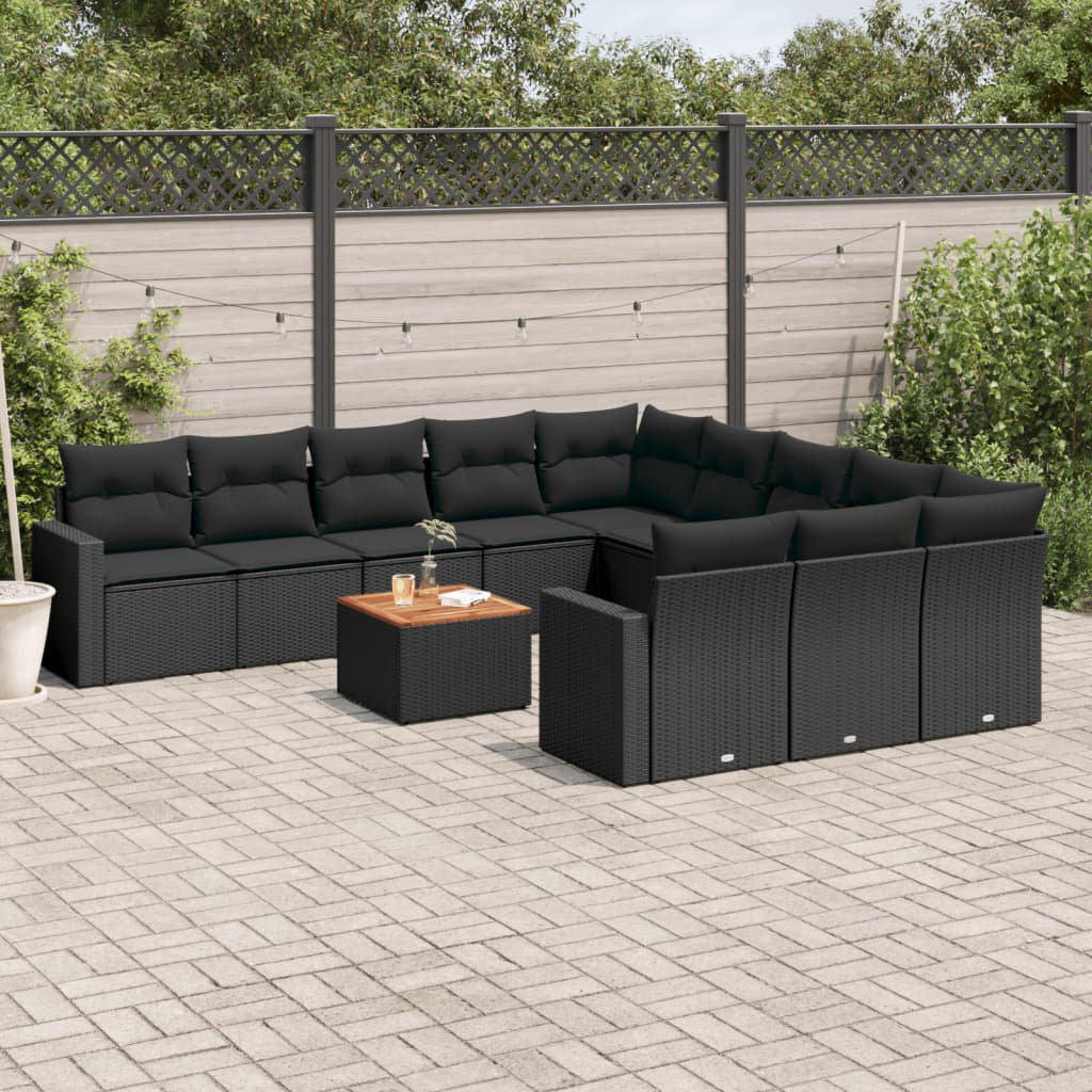 Raub 12-Tlg. Garten-Sofagarnitur mit Kissen Schwarz Polyrattan