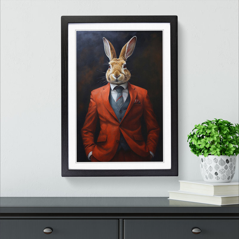 Rabbit in a Suit Painting - Framed Print, Black Framed, 46cm H x 34cm W x 2cm D