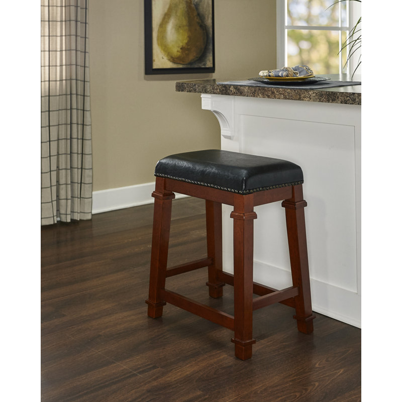 Sandie Sturdy Wood Upholstered Backless Stool, Black, Counter Stool (25" Seat Height)