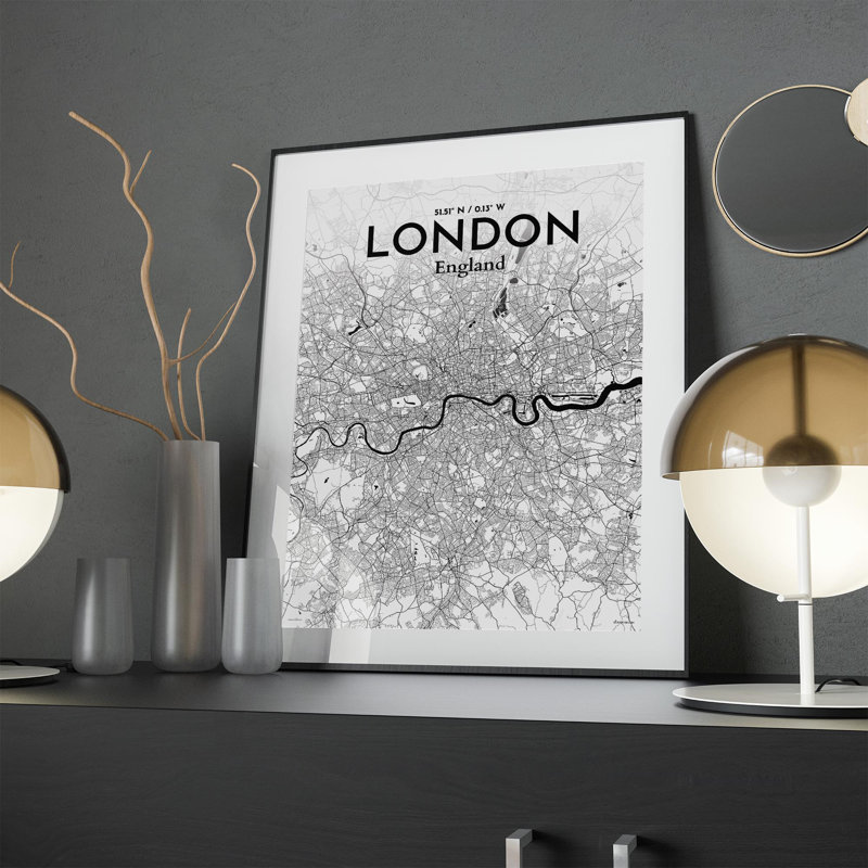 London City Map In Ink - No Frame Print, 24cm H x 18cm W x 0.05cm D