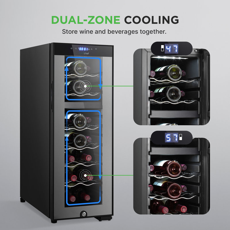 NutriChef 18-Bottle Black Freestanding Wine Refrigerator with LED Lighting