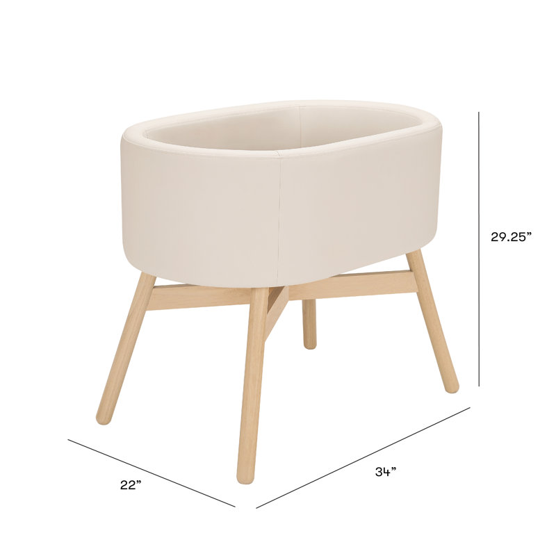 Ivory Vegan Leather and Wood Modern Bassinet