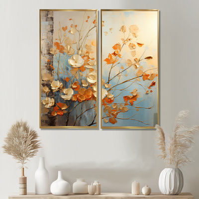 Or et feuilles d'oranges dans la brise II - feuilles, art mural