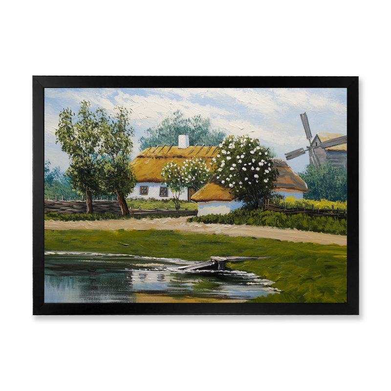 Maison traditionnelle dans le village - on, Cadre d'angle fermé noir, H 8 po x l 12 po x P 1 po