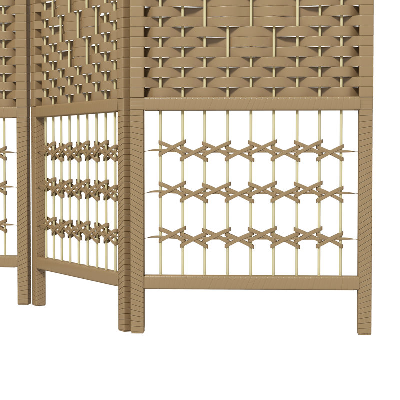 Écran d'intimité autoportant de 5,6 pi, cloison à 4 panneaux, cloison en fibre ondulée, style naturel pour mur de chambre à coucher et construction lisse