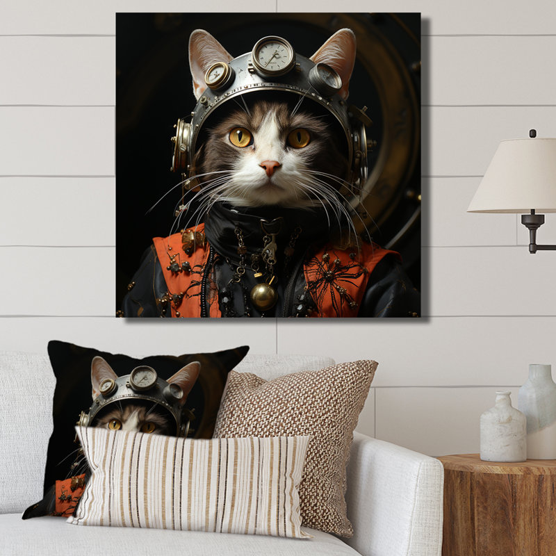 Chat de chasse - art mural chat, Toile tendue, H 36 po x l 36 po x P 1,5 po