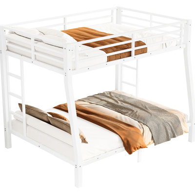 Full Xl Over Queen Metal Bunk Bed - Stable And , Noise , Under Storage, Side Design Space Saving For Teens Adults Non Fading Finish, Reduced, 2 Ladders, Guardrail