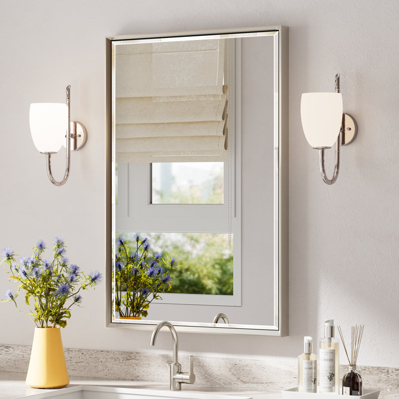 Miroir de salle de bain mural Lohoski, 36 po x 24 po, Nickel brossé