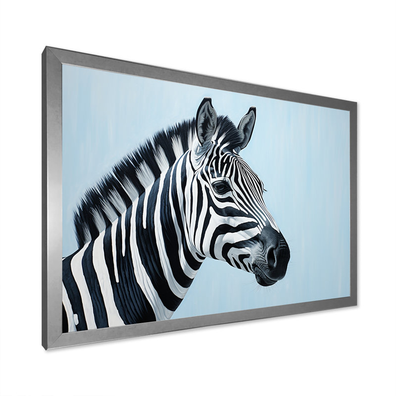 Motif zébré noir et bleu, H 12 po x l 20 po x P 1 po, Cadre simple argenté