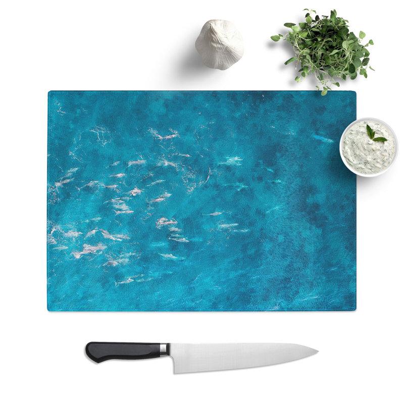 Tempered Glass Many Dolphin Chopping Board, 20 cm x 28.5 cm