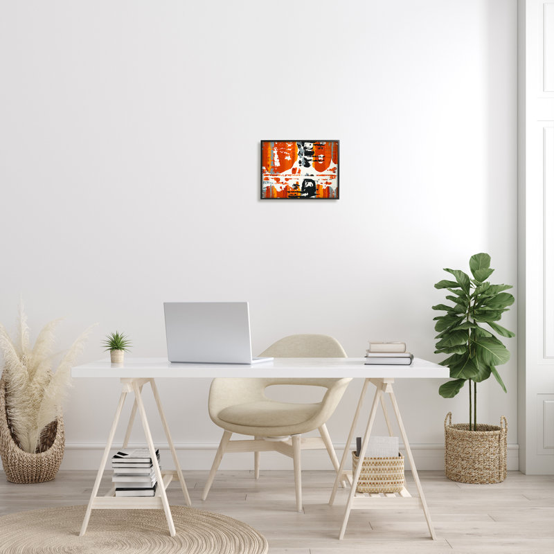 Burnt Orange and Black Abstract Canvas Print in Ebony Frame