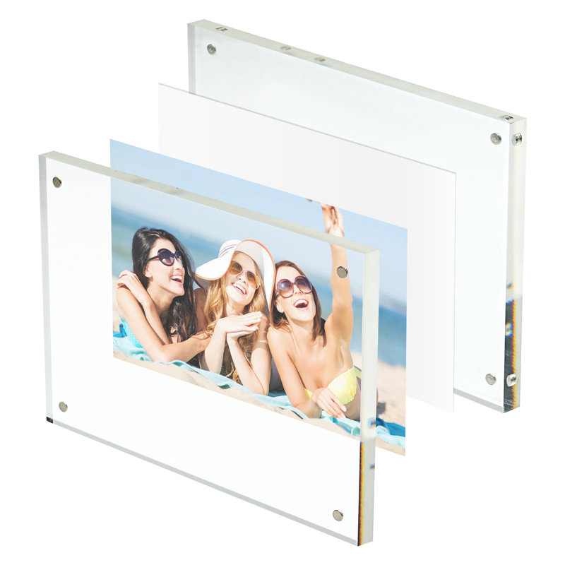 TRIXES Acrylic Photo Frame - Clear Freestanding Picture Frame with Magnets –Cherished Memories, 7" x 5"