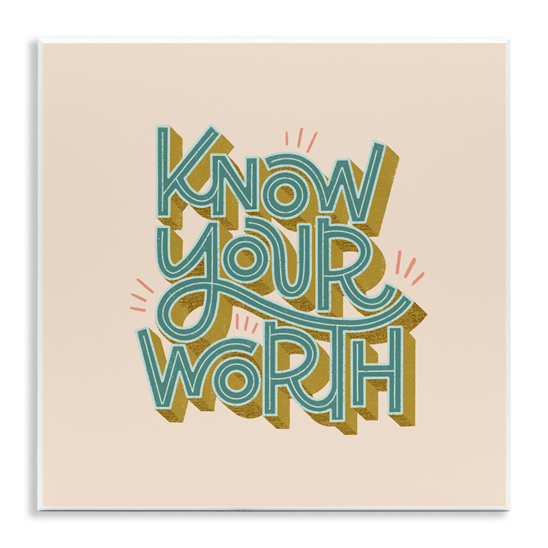 «Know Your Worth Green» sur plaque murale beige, design par Sarah Hickman
