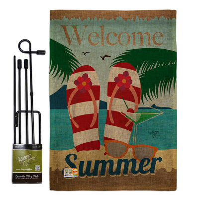 Ensemble de drapeaux de jardin en toile de jute 18,5 x 13 po Welcome Summer Fun in the Sun Impressions