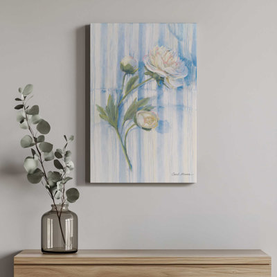«Peony on Blue Stripe» par Carol Rowan, reproduction d'art sur toile