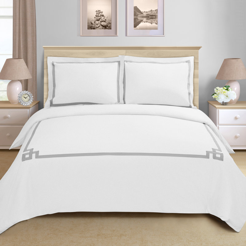 Ensemble de housse de couette brodée 100% coton 3 pièces BNM Miller, Housse de couette double / grand + 2 taies décora