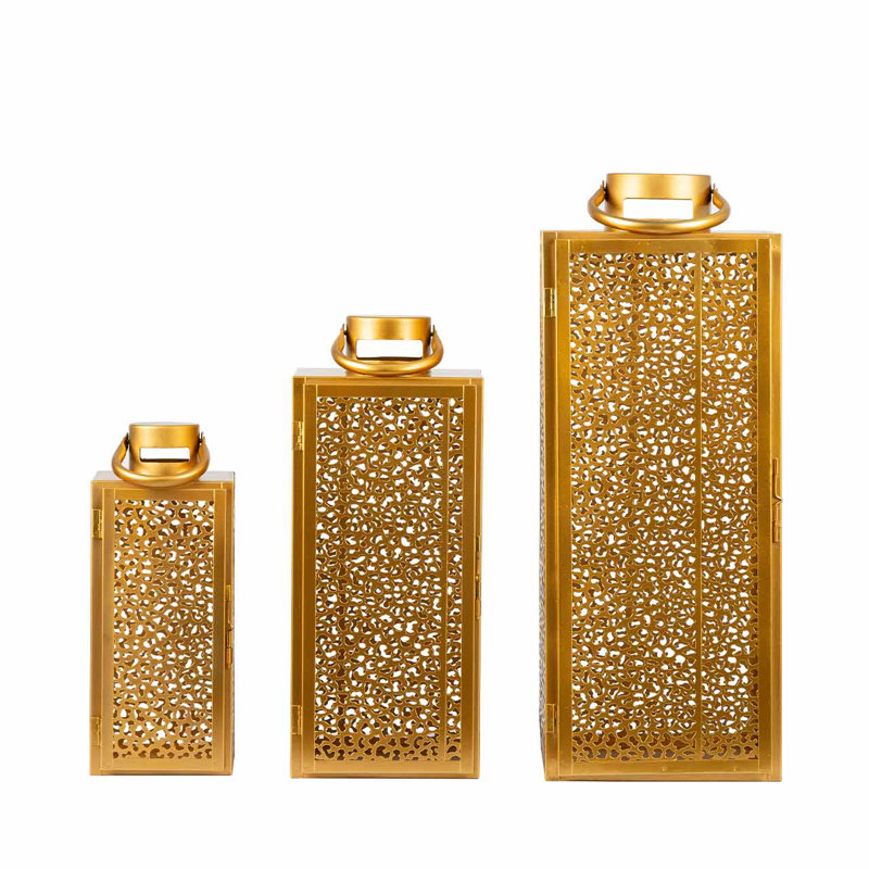 Candle Holders for Indoor Outdoor, Hanging Metal Lanterns, Gold