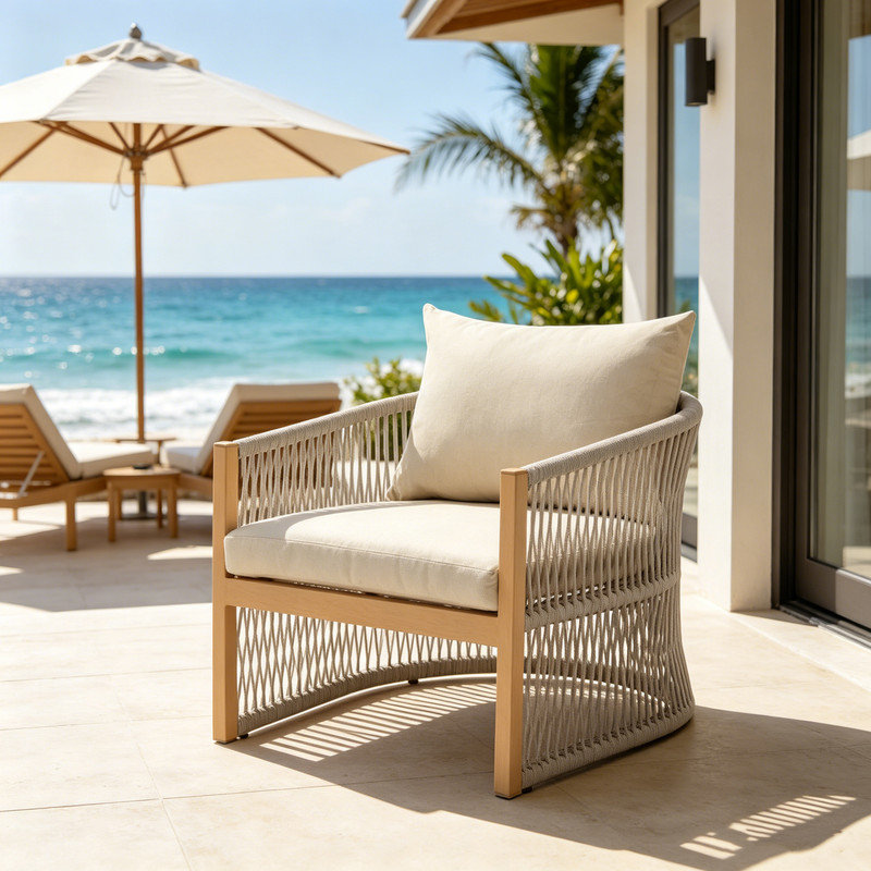 Méridienne incurvée en aluminium avec motif tissé à la corde - beige, 15,1 lb, coussins imperméables, résistant aux intempéries pour le patio ou la piscine