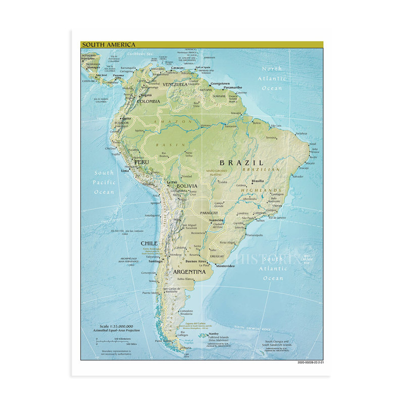 Carte de l'Amérique du Sud 2021, H 36 po x l 24 po