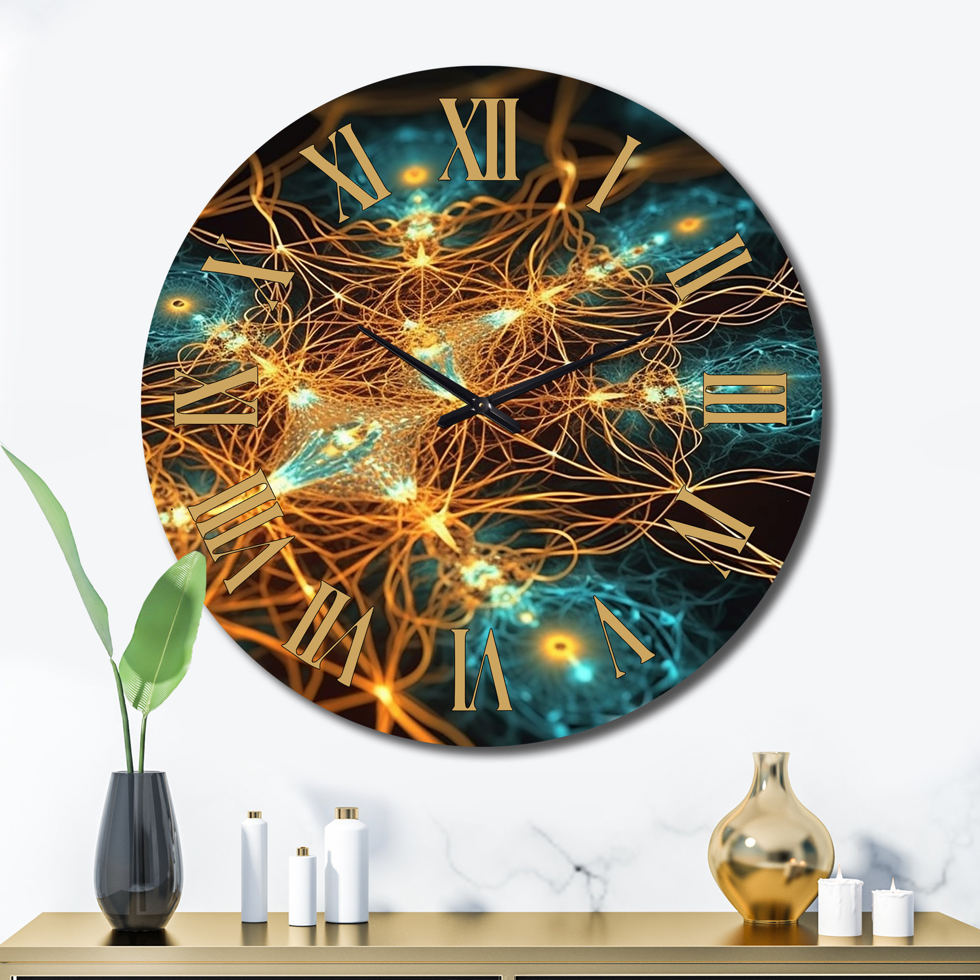 Design Art Infinity Matrix in Retro Turquoise and Gold - Fractals Wall ...
