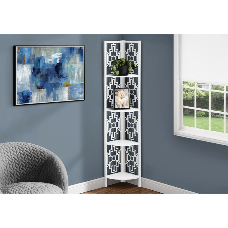 Bibliothèque d'angle blanche à 4 niveaux en stratifié - H 62 ", peu encombrante pour la chambre à coucher, le bureau, les plantes et les objets décoratifs