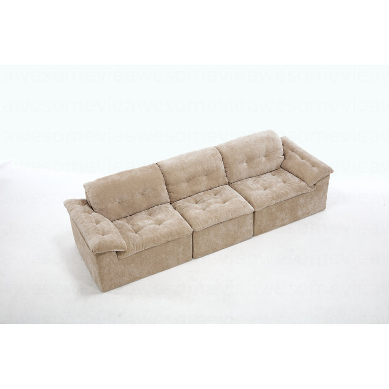 Ensemble de canapé-lit coussiné, canapé-lit modulaire en forme de L, avec repose-pieds réglable, Chenille café