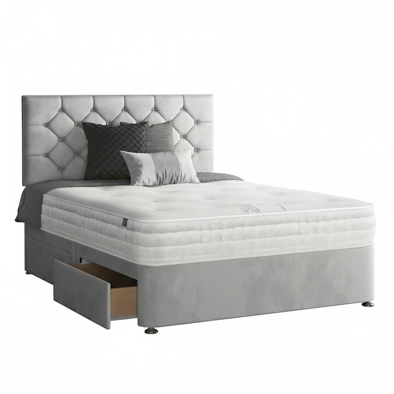 Hatmaker Divan Bed Base, Silver, Single (3'), 2 Left Drawers