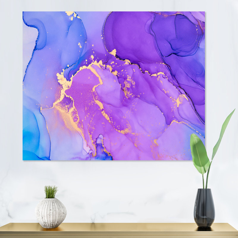 «Mauve et bleu luxe abstrait fluide» - Peinture sur toile, H 12 po x l 20 po x P 1 po, Toile tendue