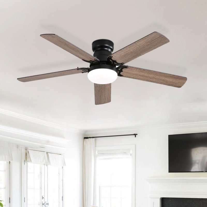 Derick 5-Blade Modern Ceiling Fan with LED Light and Remote Control, 42", Black
