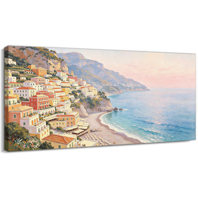  Art mural Amalfi Coast - image sur toile italienne avec paysage côtier et bord de mer pour la décoration et le salon méditerranéen, chambre à coucher - toile tendue, 20 po x 40 po