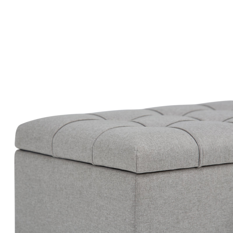 Dove Gray Tufted Rectangular Wood Storage Ottoman Bench